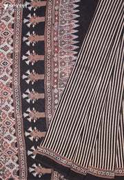 Roshil Kutch Black Pure Handmade Ajrakh 100% Cotton Saree - Seven Sarees - Saree - Seven Sarees