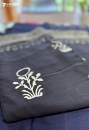 Rowboat & Bloom Jaipur Black Handblock 100% Cotton Saree - Seven Sarees - Saree - Seven Sarees