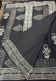 Rowboat & Bloom Jaipur Black Handblock 100% Cotton Saree - Seven Sarees - Saree - Seven Sarees