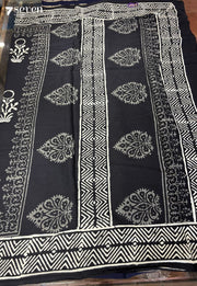 Rowboat & Bloom Jaipur Black Handblock 100% Cotton Saree - Seven Sarees - Saree - Seven Sarees