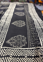 Rowboat & Bloom Jaipur Black Handblock 100% Cotton Saree - Seven Sarees - Saree - Seven Sarees
