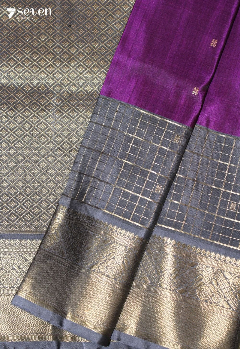 Ruchika Handloom Venkatagiri Pattu 100% Silk Purple Saree | Silk Mark Certified - Seven Sarees - Seven Sarees