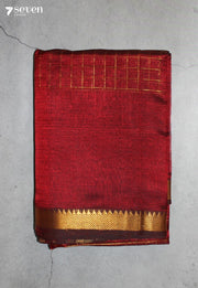 Rudhami Mangalagiri Handloom Red Silk Cotton Checked Saree - Seven Sarees - Saree - Seven Sarees