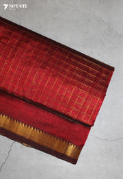 Rudhami Mangalagiri Handloom Red Silk Cotton Checked Saree - Seven Sarees - Saree - Seven Sarees