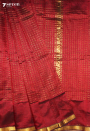 Rudhami Mangalagiri Handloom Red Silk Cotton Checked Saree - Seven Sarees - Saree - Seven Sarees