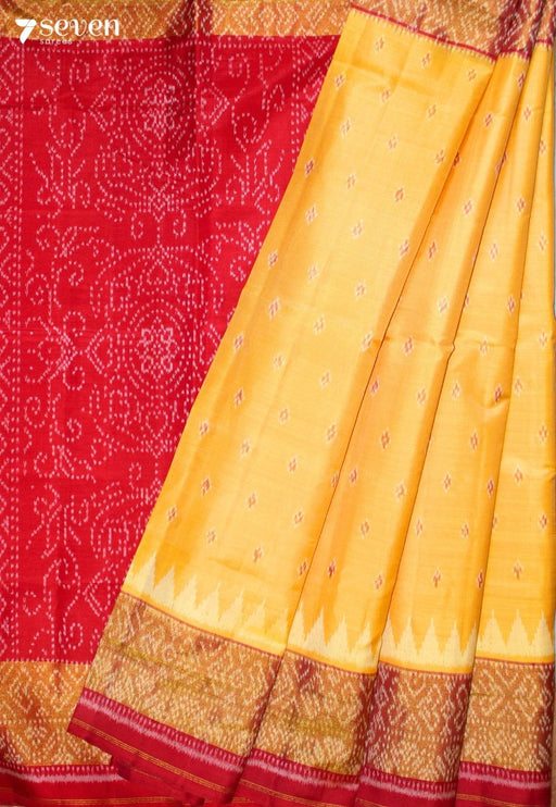 Ruhaniya Patola Handloom Single Ikkat Yellow Pure Silk Saree|Silk Mark Certified - Seven Sarees - Saree - Seven Sarees