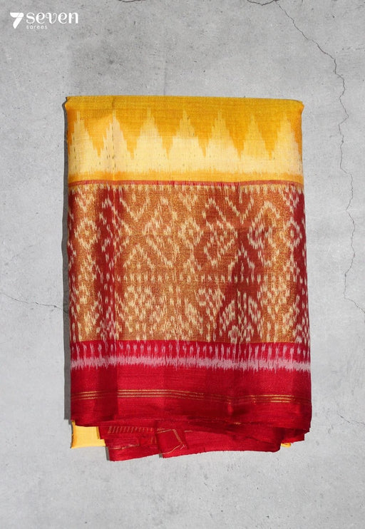 Ruhaniya Patola Handloom Single Ikkat Yellow Pure Silk Saree|Silk Mark Certified - Seven Sarees - Saree - Seven Sarees