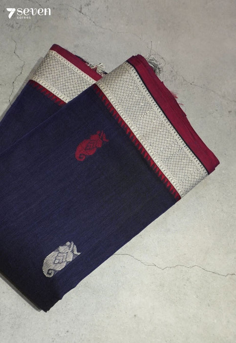 Saanidhya Signature Seven Handloom Blue Bangalore Pure Cotton Saree - Seven Sarees - Saree - Seven Sarees