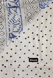 Saanmeha Jaipur Off White Hand Block Printed 100% Cotton Saree - Seven Sarees - Saree - Seven Sarees