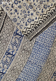 Saanmeha Jaipur Off White Hand Block Printed 100% Cotton Saree - Seven Sarees - Saree - Seven Sarees