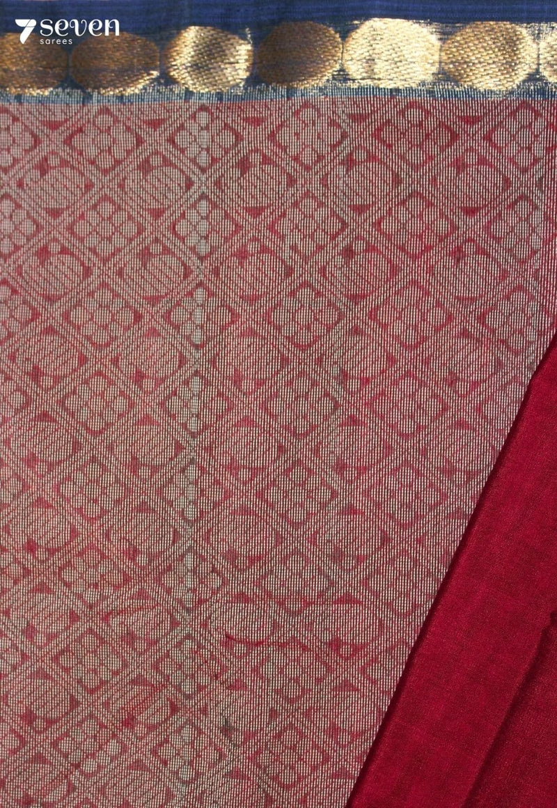 Saanvitha Signature Seven Handloom Red Bangalore Pure Cotton Saree - Seven Sarees - Saree - Seven Sarees