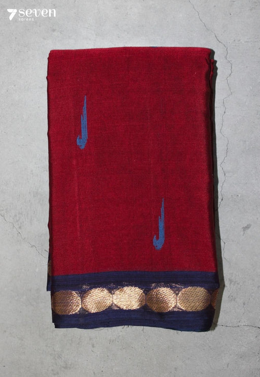 Saanvitha Signature Seven Handloom Red Bangalore Pure Cotton Saree - Seven Sarees - Saree - Seven Sarees