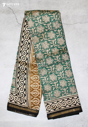 Saarmika Jaipur Green Hand Block Printed Silk Cotton Saree - Seven Sarees - Saree - Seven Sarees