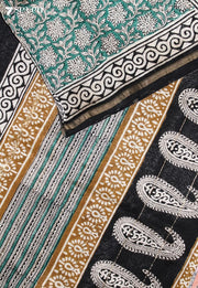 Saarmika Jaipur Green Hand Block Printed Silk Cotton Saree - Seven Sarees - Saree - Seven Sarees