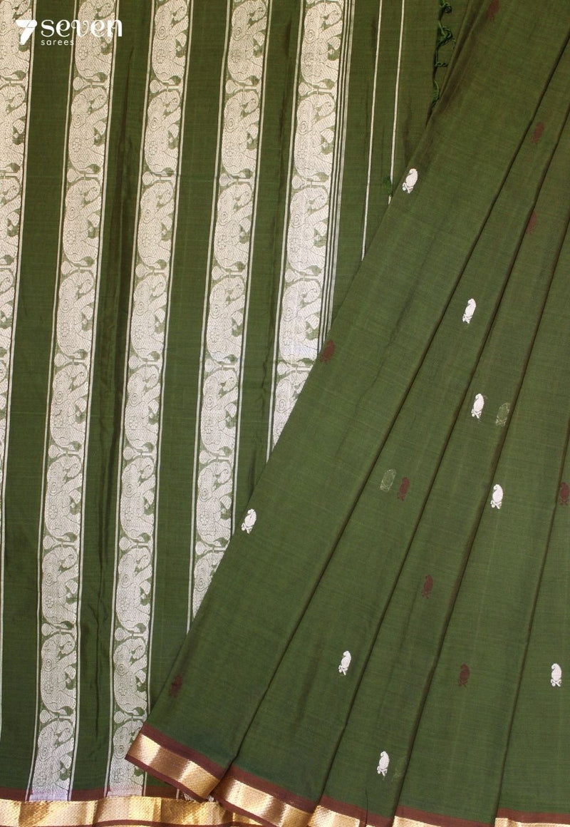 Saarvili Signature Seven Handloom Green Bangalore Pure Cotton Saree - Seven Sarees - Saree - Seven Sarees
