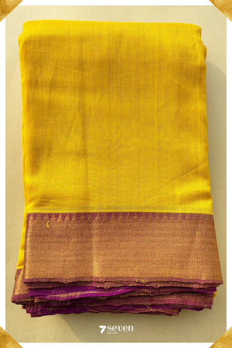 Sadhana Mangalagiri Handloom Yellow - Purple Double Shade Vegan Silk Saree - Seven Sarees - Saree - Seven Sarees