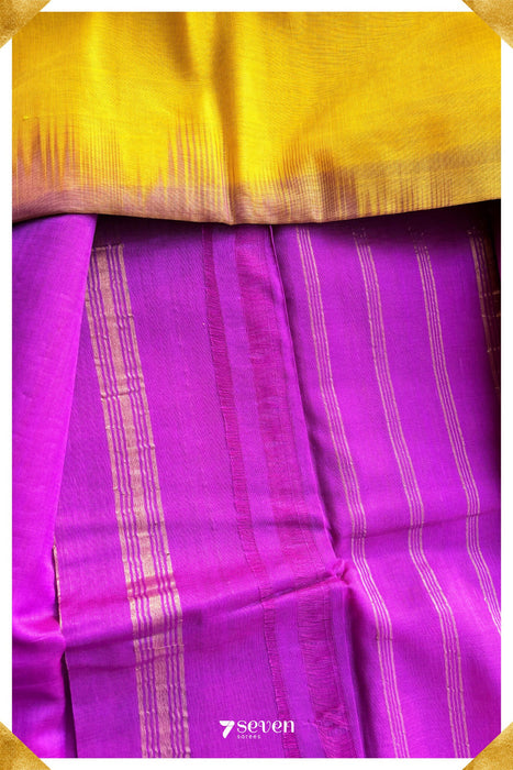 Sadhana Mangalagiri Handloom Yellow - Purple Double Shade Vegan Silk Saree - Seven Sarees - Saree - Seven Sarees