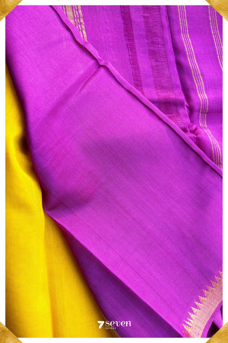 Sadhana Mangalagiri Handloom Yellow - Purple Double Shade Vegan Silk Saree - Seven Sarees - Saree - Seven Sarees