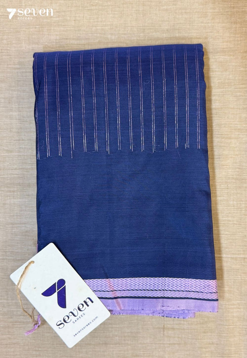 Sage Lines Signature Seven Handloom Navy Bangalore Vegan Silk Saree - Seven Sarees - Saree - Seven Sarees