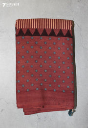 Sairika Kutch Red Pure Handmade Ajrakh 100% Cotton Saree - Seven Sarees - Saree - Seven Sarees