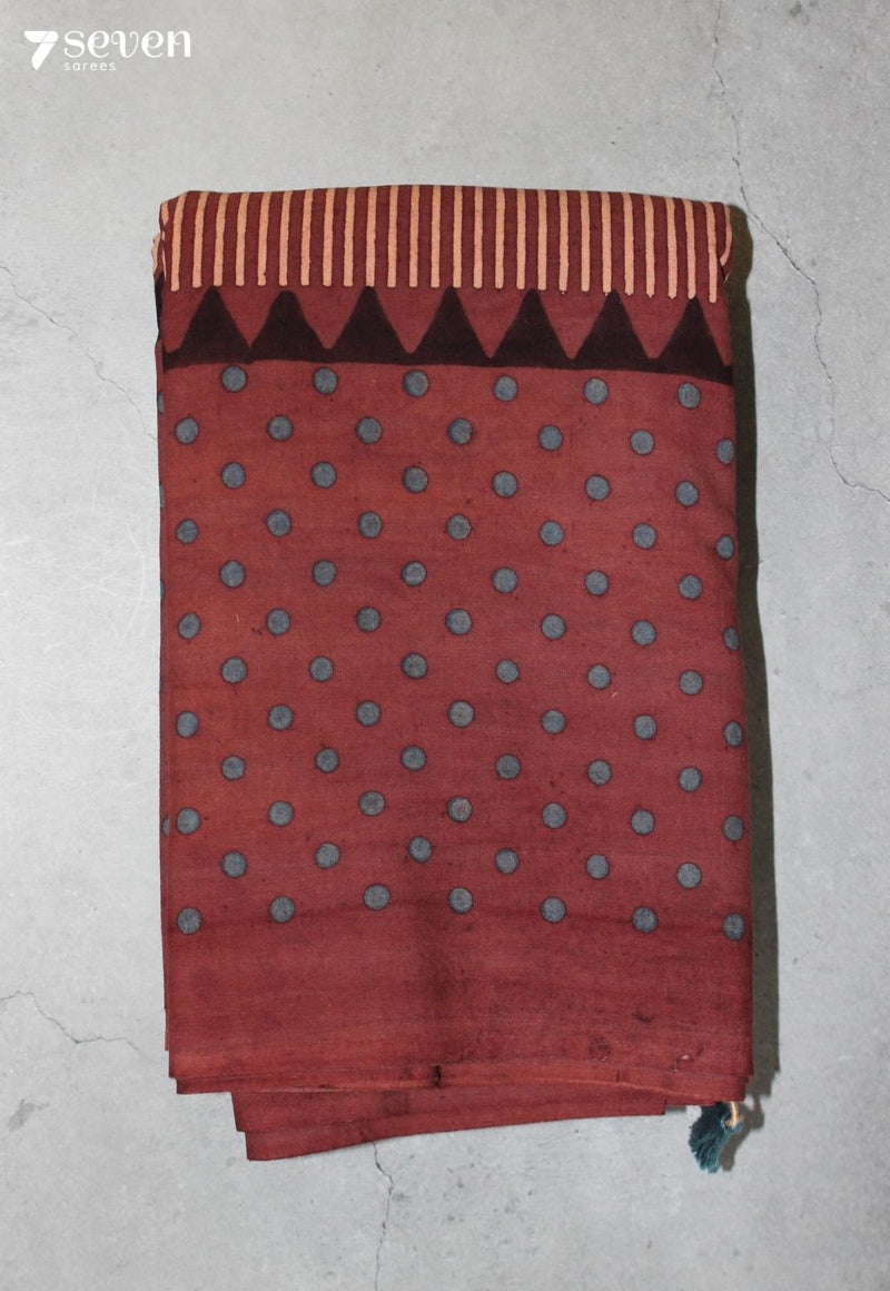 Sairika Kutch Red Pure Handmade Ajrakh 100% Cotton Saree - Seven Sarees - Saree - Seven Sarees