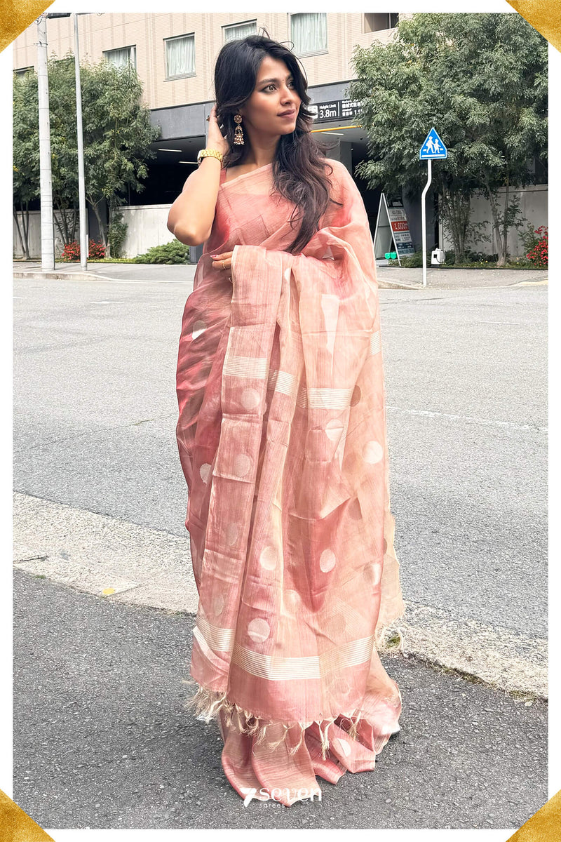 Sakura Chattisgarh Dusty Copper Pure Kosa Silk Saree|Silk Mark Certified - Seven Sarees - Seven Sarees