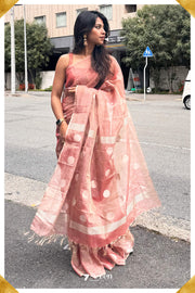 Sakura Chattisgarh Dusty Copper Pure Kosa Silk Saree|Silk Mark Certified - Seven Sarees - Seven Sarees