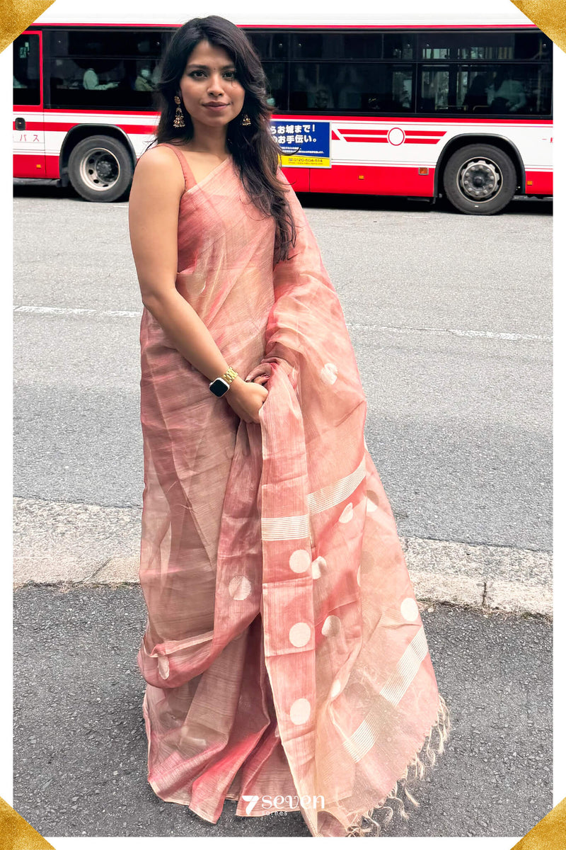 Sakura Chattisgarh Dusty Copper Pure Kosa Silk Saree|Silk Mark Certified - Seven Sarees - Seven Sarees