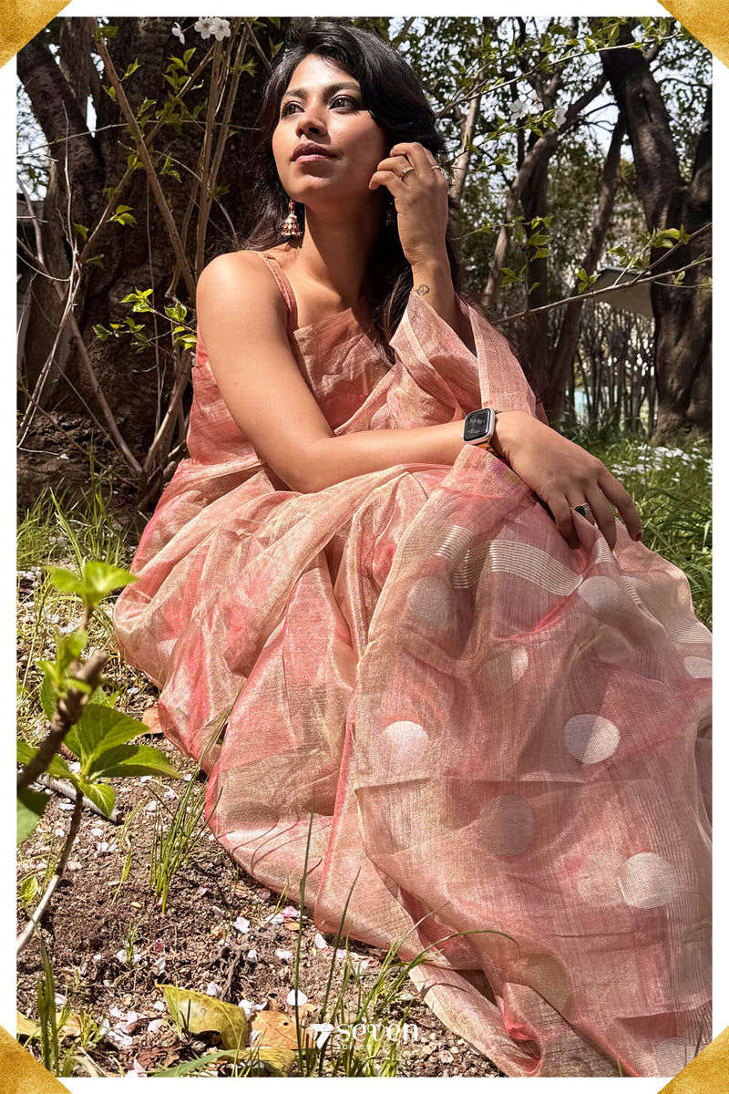 Sakura Chattisgarh Dusty Copper Pure Kosa Silk Saree|Silk Mark Certified - Seven Sarees - Seven Sarees