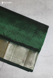 Salmira Mangalagiri Handloom Green Silk Cotton Checked Saree - Seven Sarees - Saree - Seven Sarees