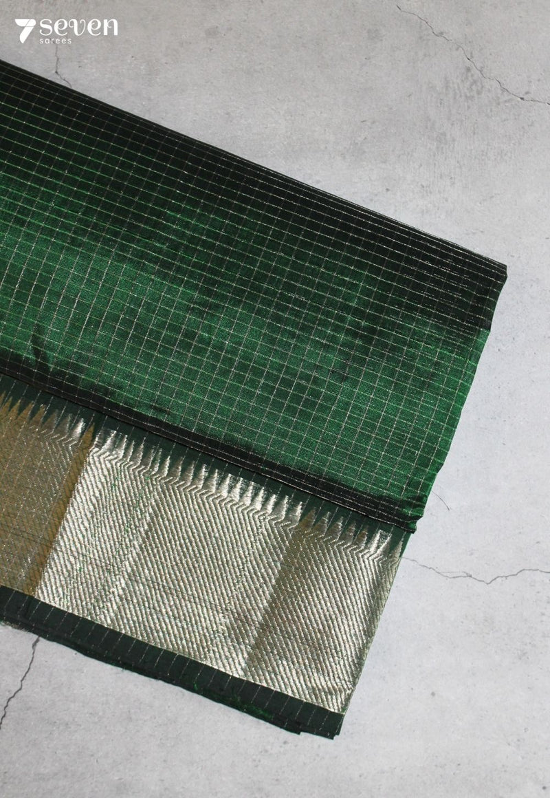 Salmira Mangalagiri Handloom Green Silk Cotton Checked Saree - Seven Sarees - Saree - Seven Sarees