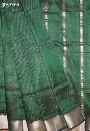 Salmira Mangalagiri Handloom Green Silk Cotton Checked Saree - Seven Sarees - Saree - Seven Sarees