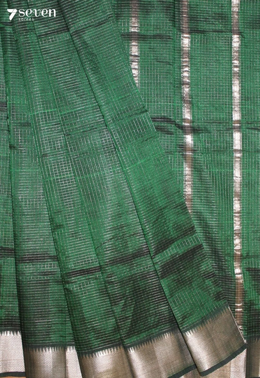 Salmira Mangalagiri Handloom Green Silk Cotton Checked Saree - Seven Sarees - Saree - Seven Sarees