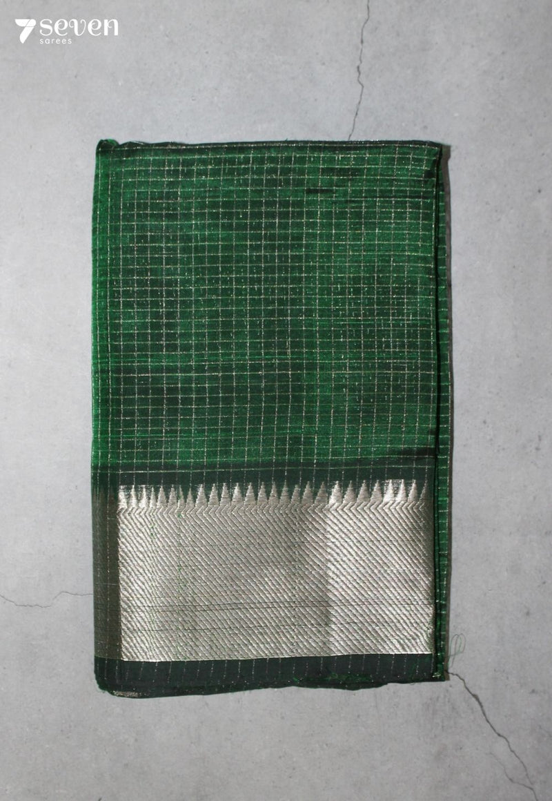 Salmira Mangalagiri Handloom Green Silk Cotton Checked Saree - Seven Sarees - Saree - Seven Sarees
