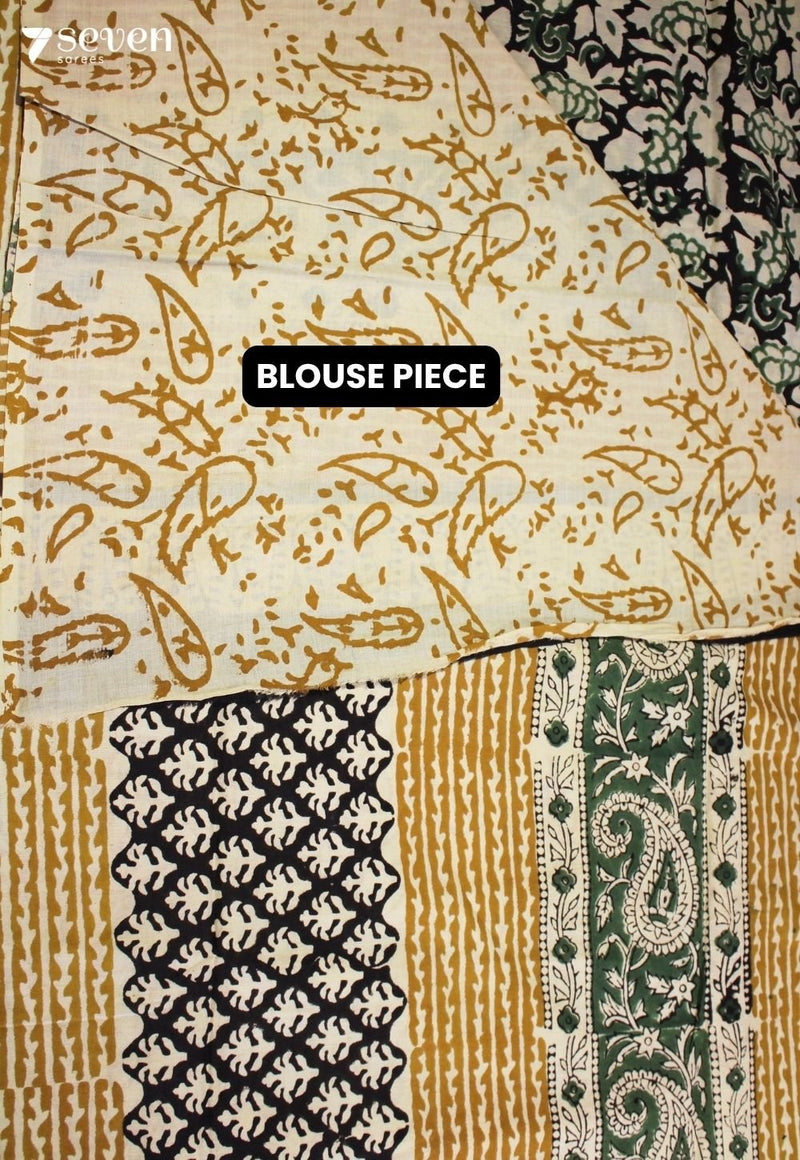 Samaira Jaipur Black Hand Block Printed 100% Cotton Saree - Seven Sarees - Saree - Seven Sarees