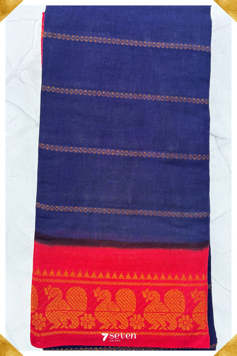 Samandhi Madurai Blue Handmade Pure Cotton Sungudi Kolam Lines Saree - Seven Sarees - Saree - Seven Sarees