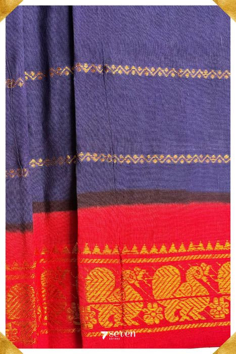 Samandhi Madurai Blue Handmade Pure Cotton Sungudi Kolam Lines Saree - Seven Sarees - Saree - Seven Sarees