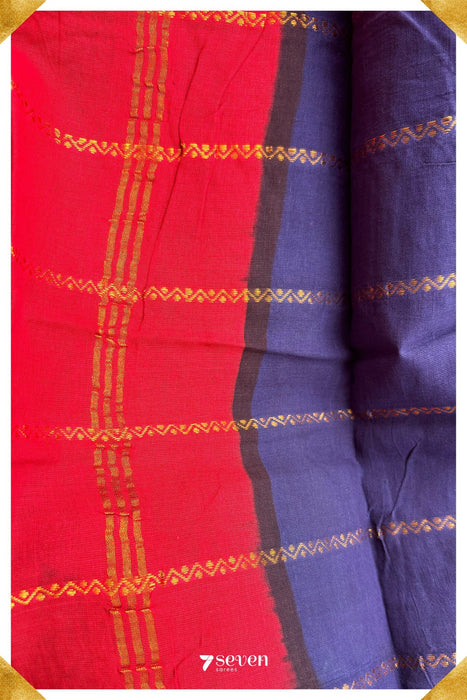 Samandhi Madurai Blue Handmade Pure Cotton Sungudi Kolam Lines Saree - Seven Sarees - Saree - Seven Sarees