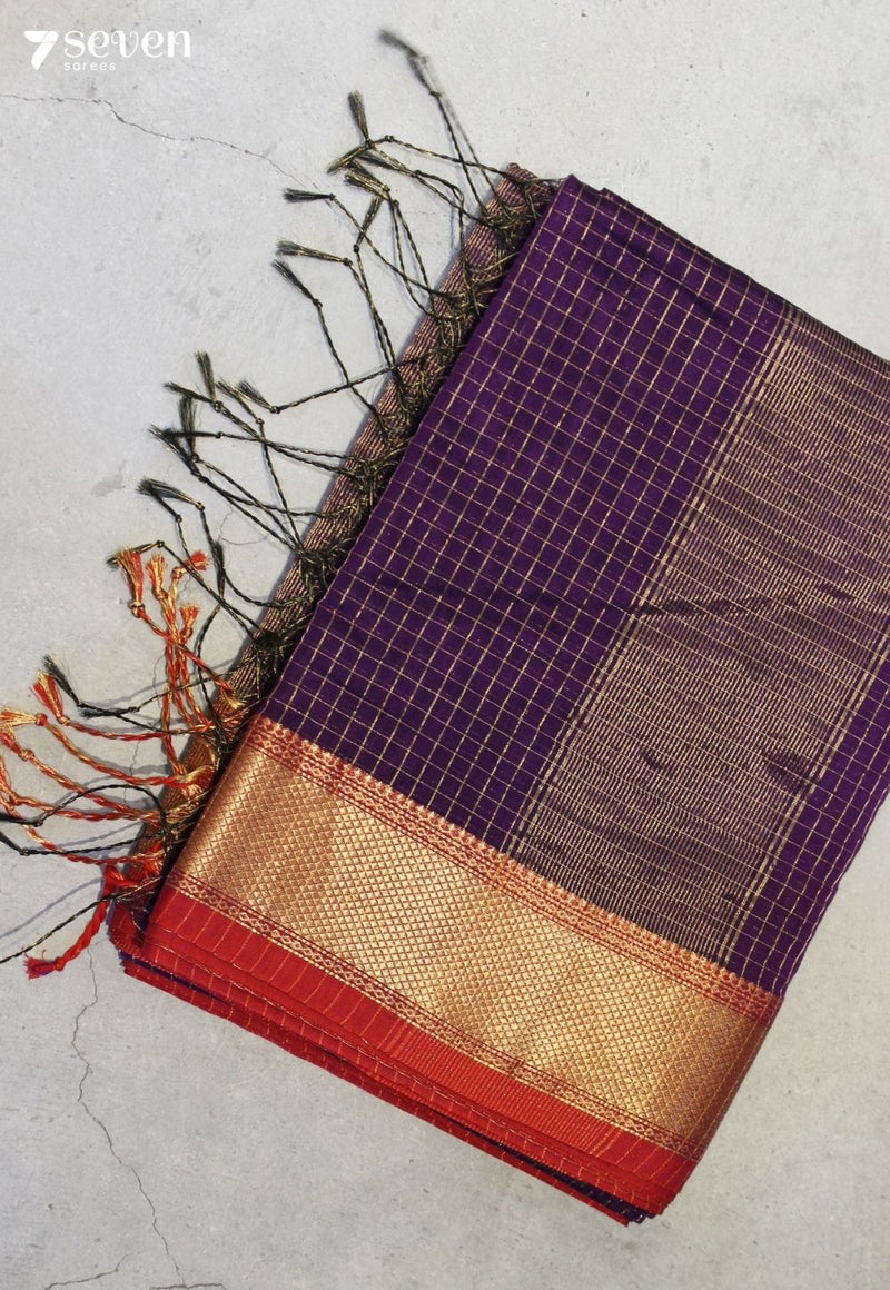 Samarvi Maheshwari Handloom Purple Silk Cotton Saree - Seven Sarees - Seven Sarees