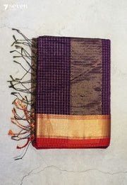 Samarvi Maheshwari Handloom Purple Silk Cotton Saree - Seven Sarees - Seven Sarees