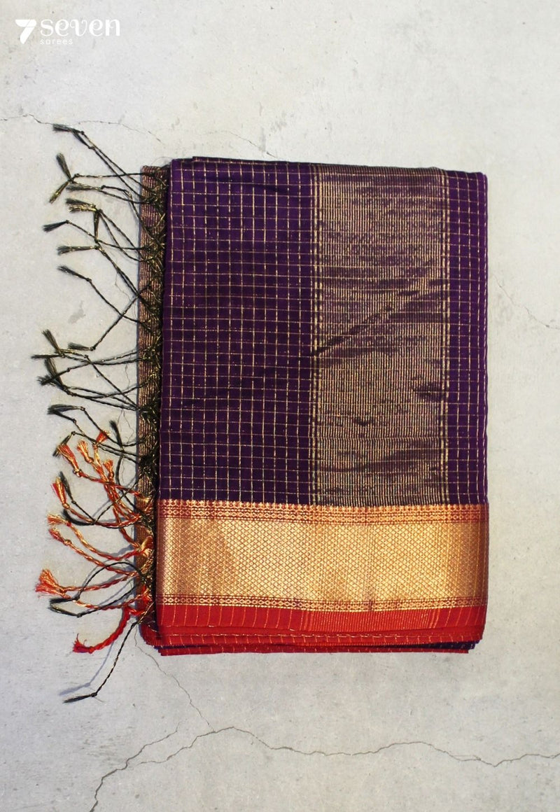 Samarvi Maheshwari Handloom Purple Silk Cotton Saree - Seven Sarees - Seven Sarees