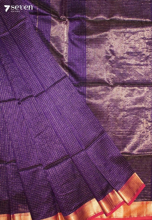 Samarvi Maheshwari Handloom Purple Silk Cotton Saree - Seven Sarees - Seven Sarees