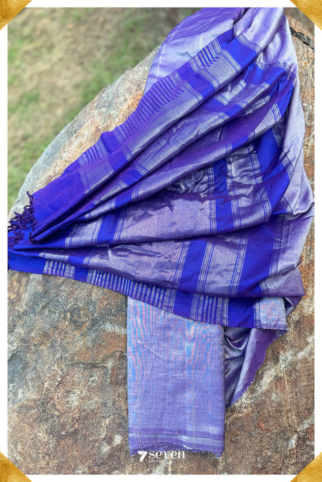 Sampige Signature Seven Handloom Shiny Violet/Blue Bangalore Silk Cotton Saree - Seven Sarees - Saree - Seven Sarees