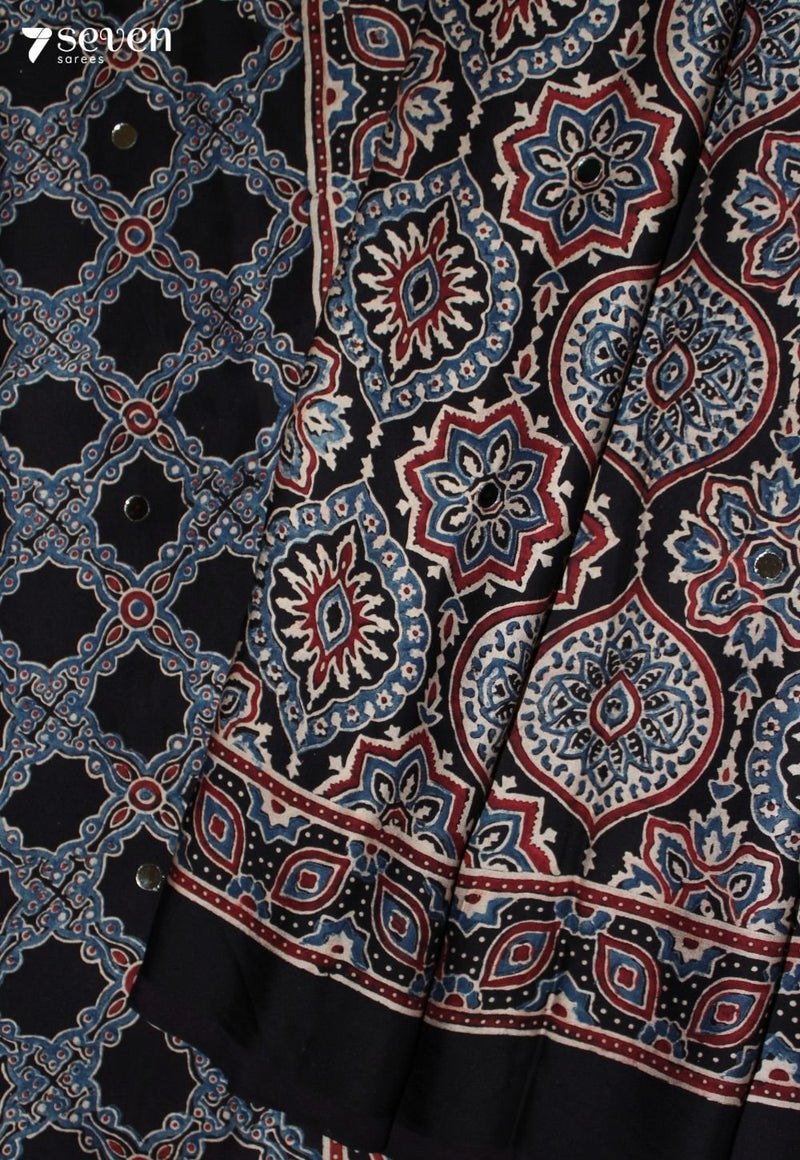 Samyati Kutch Black Pure Handmade Ajrakh Modal with Handpasted Mirrors - view 5