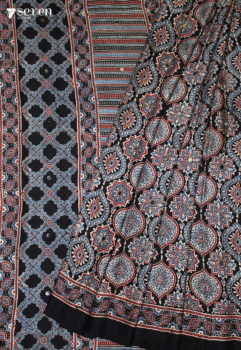 Samyati Kutch Black Pure Handmade Ajrakh Modal with Handpasted Mirrors - view 1