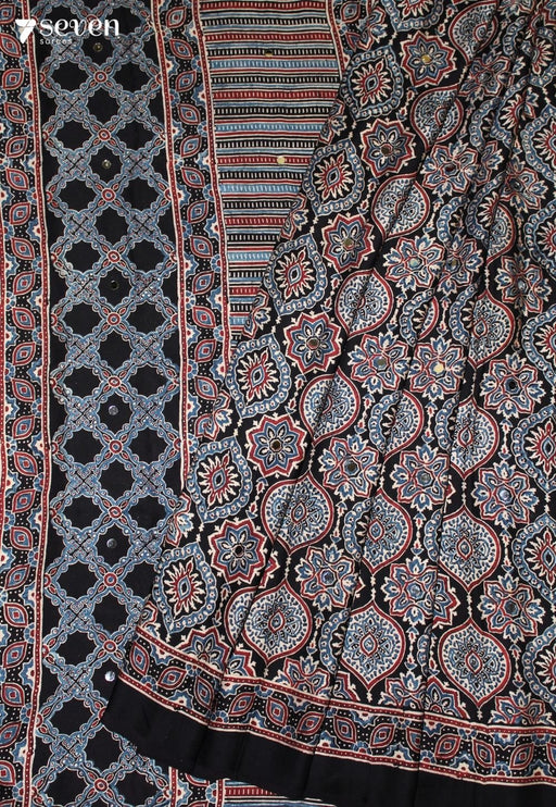 Samyati Kutch Black Pure Handmade Ajrakh Modal with Handpasted Mirrors
