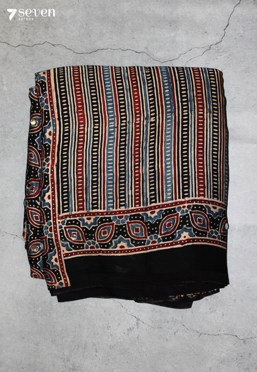 Samyati Kutch Black Pure Handmade Ajrakh Modal with Handpasted Mirrors