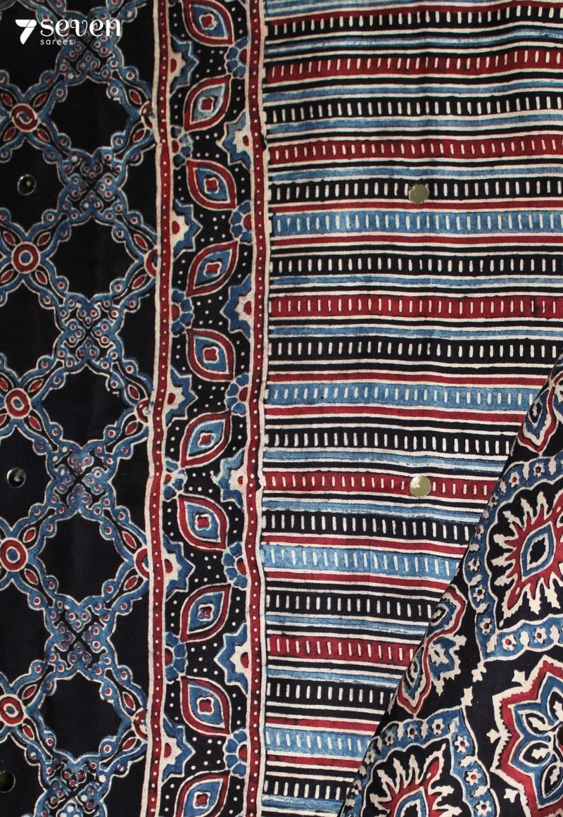 Samyati Kutch Black Pure Handmade Ajrakh Modal with Handpasted Mirrors - view 3