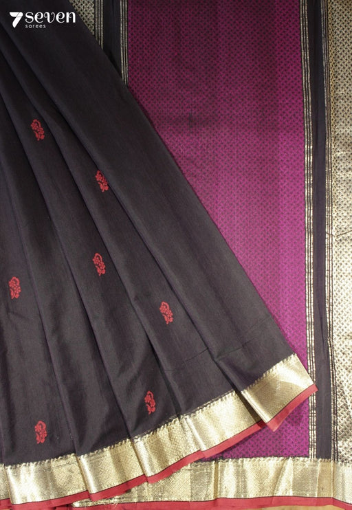 Samyika Signature Seven Handloom Black Bangalore Pure Cotton Saree - Seven Sarees - Saree - Seven Sarees
