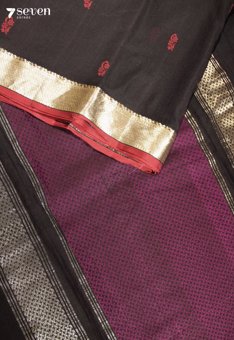Samyika Signature Seven Handloom Black Bangalore Pure Cotton Saree - Seven Sarees - Saree - Seven Sarees